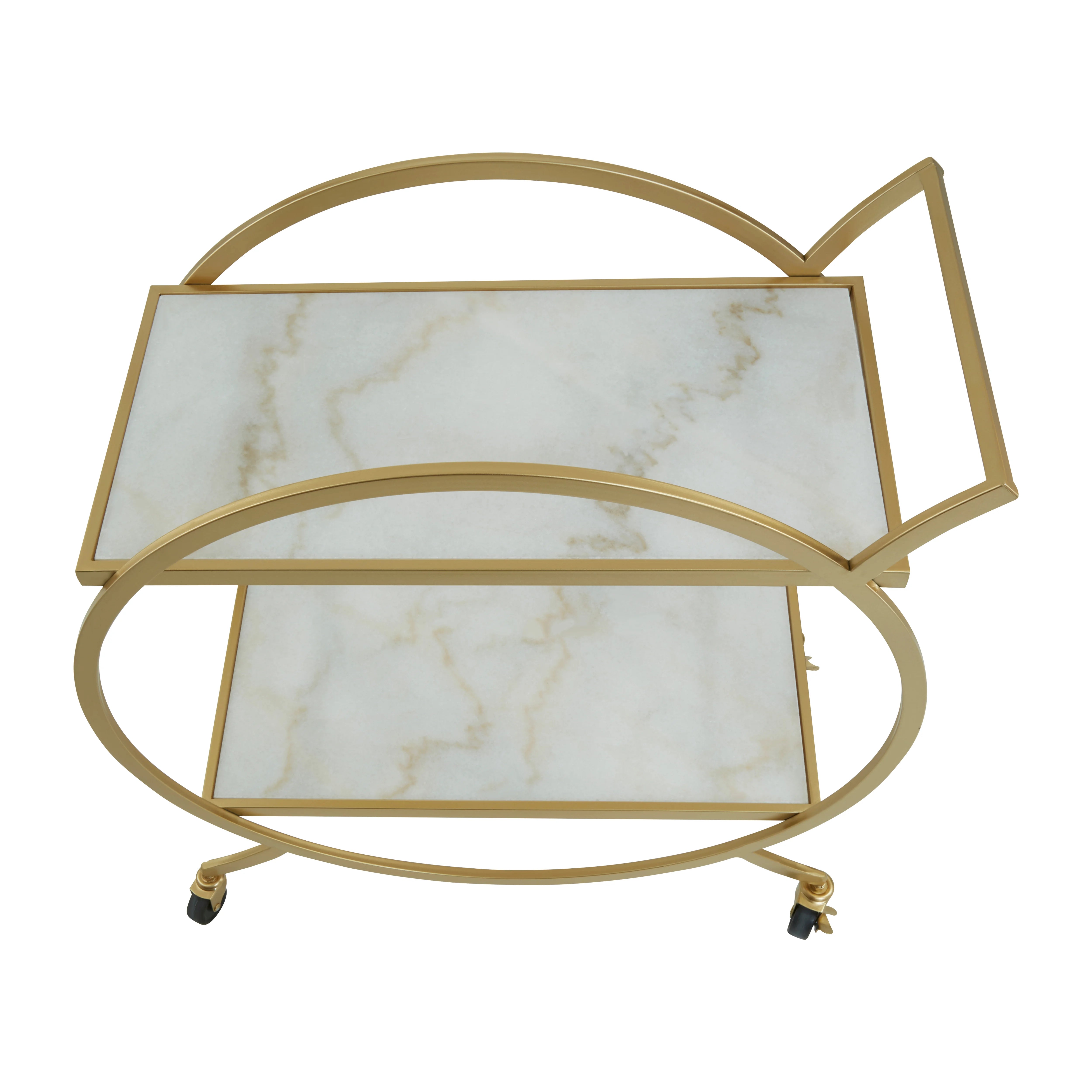 Arion Gold & White Marble 2 Tier Drinks Trolley